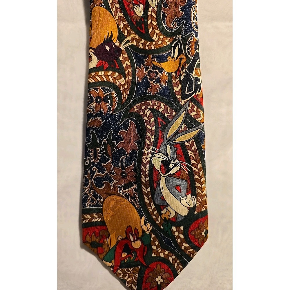 Vintage 1993 Looney Tunes Mania Men's Tie Taz Bugs Bunny Daffy GUC - Picture 2 of 6